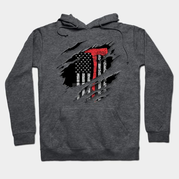 Red Line Flag Rip Hoodie by Digitanim8tor